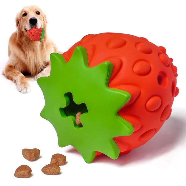 YOUMI Dog Toy, Chewing Toy, Nosework, Soft, Strawberry, Rubber Toy Ball, Educational Toy, Bait, Snack Ball, Relieves Stress and Lack of Exercise, Teeth Clean, Safe, Durable, Large Dogs, Medium Dogs