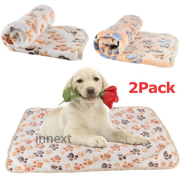 2 Pack Puppy Blanket for Pet Cushion Dog Cat Bed Soft Warm Sleep Mat Paw Print