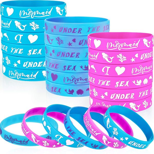 Gejoy 30 Pieces Mermaid Silicone Wristband Bracelet Under The Sea Parties Wristband Birthday Party Favors Mermaid Under The Sea Party Supplies