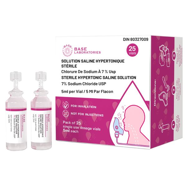 Base Labs 7% Hypertonic Saline Solution for Nebulizer Machine | Sterile Saline Solution for Inhalation| Helps with Respiratory Treatments, Clears Lungs, Mucus & Congestion l 25 Vials 5ml Unit Dose