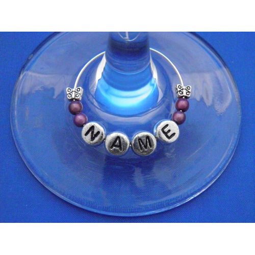 Libby's Market Place Personalised Name Wine Glass Charm with Butterflies on a Gift Card
