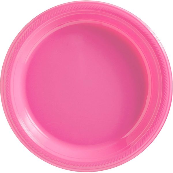 Bright Pink Round Disposable Plastic Plates - 10.25" (Pack Of 50) - Sturdy Dinnerware For Parties, Events & Everyday Use