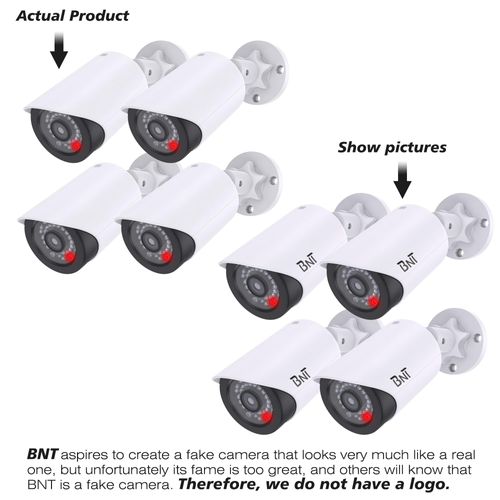 BNT Dummy Fake Security Camera, with One Red LED Light at Night, for Home and Businesses Security Indoor/Outdoor (4 Pack, White)