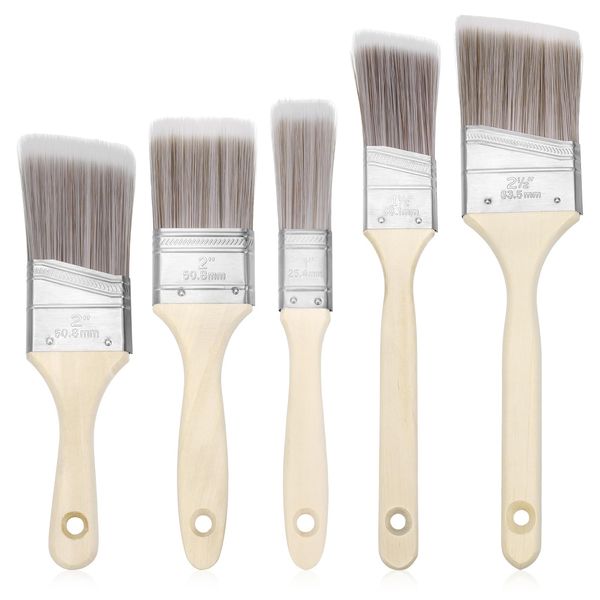 Invalidism Paint Brush Set, 5 Pcs Paintbrushes Wood Handle Wall Brush Set, Angled Sash Paint Brush Wood Stain Brushes for Decorating Walls House Trim Sash