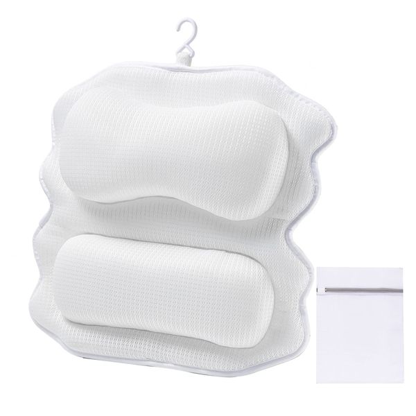 AIRMFJI Bath Pillow, Bath Pillow, New Upgraded, Soft, Breathable Mesh, Suction Cup, Hook Included, Laundry Net, Half Body Bathtub, Bath Supplies