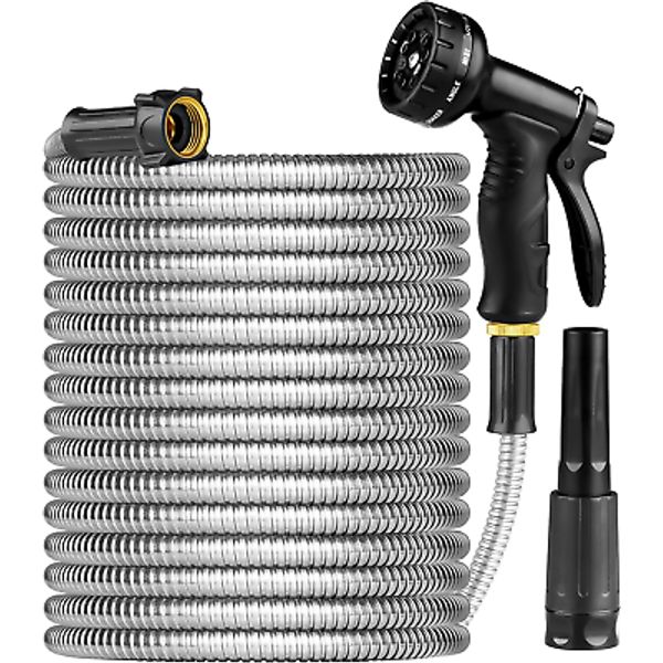 Metal Garden Hose 150Ft Heavy Duty Stainless Steel Water Hose with Sprayer & Met