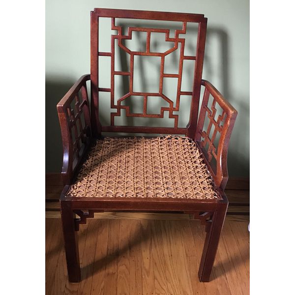 Fretwork arm Chair Chinese Chippendale Wood Hollywood Regency Captain