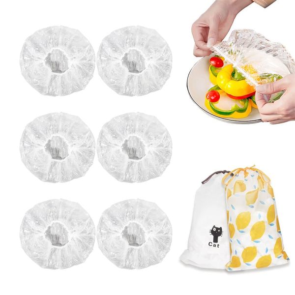 200PCS Plastic Bowl Covers Reusable, Thicken Plastic Covers for Bowls Elastic Bowl Covers Food Leftover Covers Picnic Plastic Food Covers Stretch Plastic Cover Food for Family Outdoor Picnic