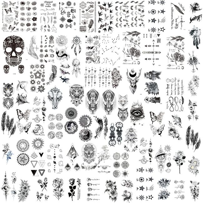 VEGCOO 80 Sheets Temporary Tattoos for Boys Girls, 3D Fake Tattoos Small Tattoo Stickers, Animal Flower Star Letter Anchor Constellation Ink Temporary Tatoo Kits for Adults Kids Women Men