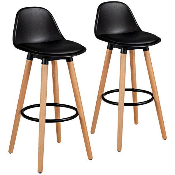 2 Pieces Mid Century Barstool 28.5 Inches Dining Pub Chair-Black