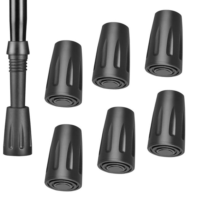 Nuqin 6Pcs Black TPR Walking Stick Rubber Tips Lightweight Durable Shock Absorption Walking Stick Rubber Ends Length 40mm Hole Diameter 11mm Ideal for Outdoor Mountaineering Activities Hard Surfaces