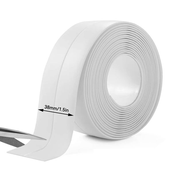 10.5ft White Bath Sealant Strip, Waterproof PVC Self Adhesive Caulk Tape Wall Corner Edge Trim Sealing Tape for Bathtub, Shower Tile, Kitchen Countertop, Sink, Bathroom, Toilet