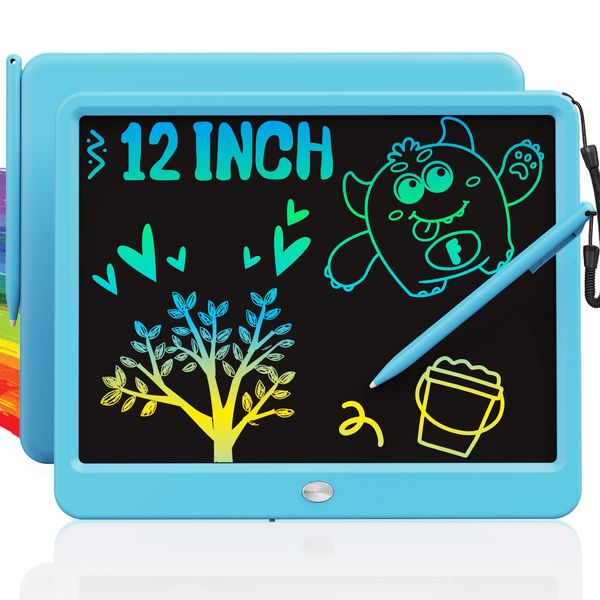 TEKFUN LCD Writing Tablet for Kids Boys Toys, 12 Inch Erasable Doodle Board Colorful Doodle Pad, Mess Free Coloring Board Games Toys Gifts for Toddlers Boys Adults