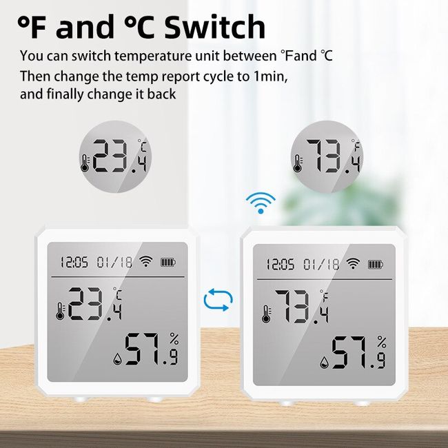 Tuya Smart WiFi Temperature and Humidity Sensor Celsius and Fahrenheit  Units