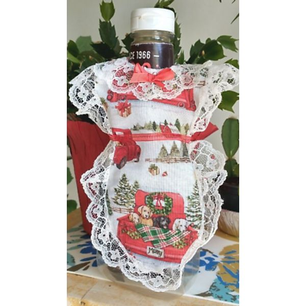 Christmas Dogs Winter Truck Apron Dish soap Pancake syrup Catsup bottle Cover-up