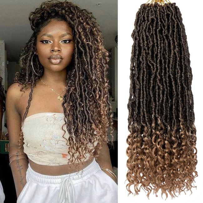 Samtress 7 Packs Faux Locs Crochet Hair 18 Inch Pre-looped Braiding Hair Goddess Nu Locs Synthetic Braiding Hair Extensions Ombre Blonde Soft Locs Crochet Hair With Curly Ends (#T27)