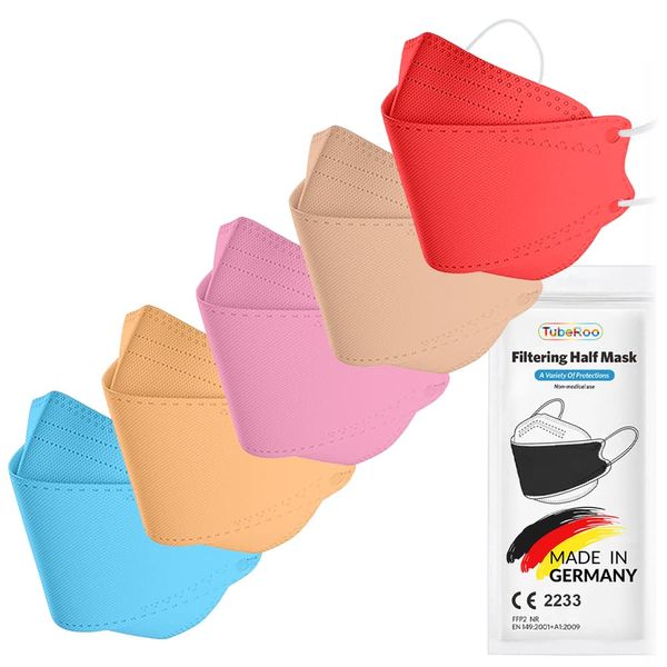 TubeRoo FFP2 Maske MHD 02.2025 Fischform Bunt Set Farbenfroh 5 Stück 5 Farben, Made in Germany, Versand aus Deutschland, weiche Bänder, Atemschutzmaske