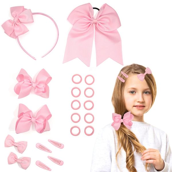 DULSPUE haarklammer,haarspangen mädchen,haarschmuck mädchen,butterfly clips,baby haarspangen,haarspangen baby,Rosa Schleife Haarspange Stirnband Haarseil Set (20 Stück)