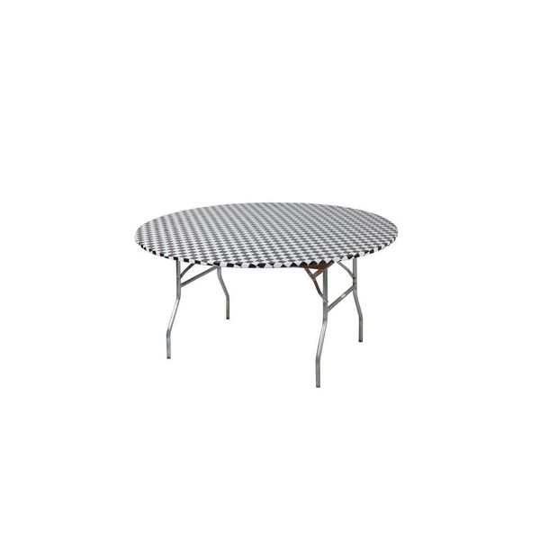 Kwik-Covers 48" Round Fitted Plastic Table Covers, Bundle of 5 (Black & White Check)