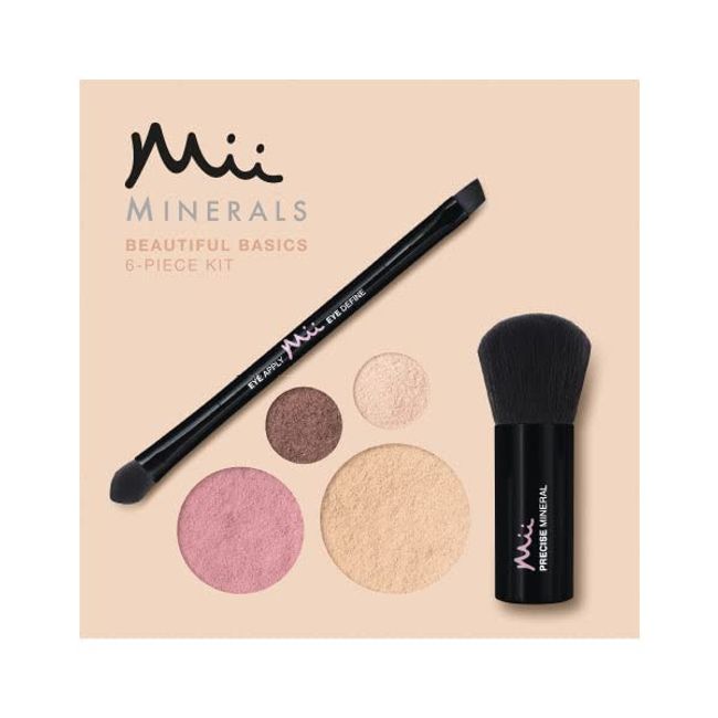 Mii Cosmetics | 100% Mineral Beautiful Basics Foundation, Eyeshadow, Blush & Brush Set | Highly Pigmented Colour, Suitable for All Skin Types, Great for Sensitive Skin | Porcelain 01