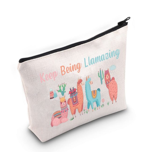 LEVLO Niedliche Lama-Kosmetiktasche mit Reißverschluss, Lama-Liebhaber, Geschenk "Keep Being Llamazing", Make-up-Tasche für Frauen und Mädchen, Keep Being Llamazing