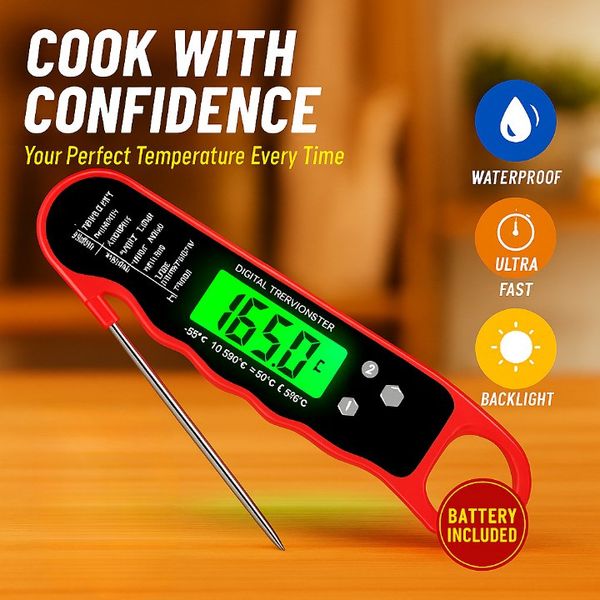 Instant Read Digital Meat Thermometer Waterproof for Cooking Grill Kitchen BBQ