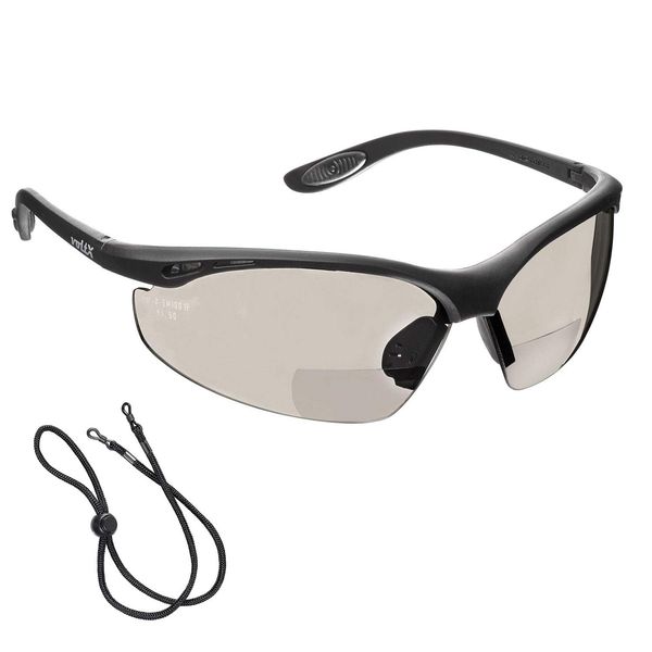 voltX ‘Constructor’ BIFOKALE Schutzbrille mit Lesehilfe (Verspiegelte +2.0 Dioptrie) Sportbrille für Radler enthält Sicherheitsband + Anti-Fog UV400 Linse Bifocal Safety Glasses