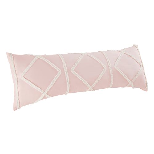 Bohemian Boho Chic Light Blush Pink and Ivory Macrame Tufted Tassel Accent Decorative Couch Long Throw Zipper Body Pillow Cover Case 54x20 Solid Textured Minimalist Farmhouse Geometric Room Decor