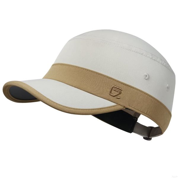 GADIEMKENSD Stretch Army Cap Sport Military Style Sun Hat for Men Women Tripper Cap Summer Cooling Travel Hiking Tactical Cadet Hat Dad Hats Breathable Flat Top Short Bill Corps Hat Cream/Khaki