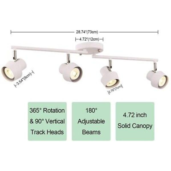 TeHenoo 4-Light LED Track Light Adjustable Foldable Track Heads GU10 White