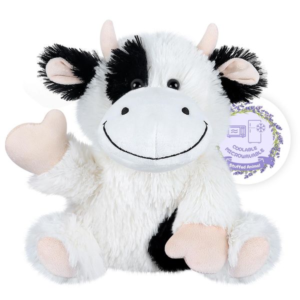 SuzziPals Heatable & Coolable Cow Stuffed Animal, Heated Stuffed Animal Heating Pad for Carmps & Pain, Lavender Scent Cow Plush for Anxiety, Cow Gifts for Kids & Aldults, Dairy Cattle Plushie