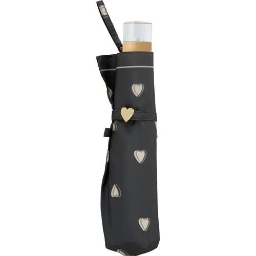 Wpc. 7712-012-002 Rain Umbrella, Charmy Heart, Mini, Charcoal, Folding Umbrella, 19.7 inches (50 cm), For Both Sunny and Rainy Weather, Heart Pattern, Pastel Color, Clear Handle, Heart Motif for
