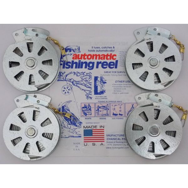 4 Mechanical Fisher's Yo Yo Fishing Reels -Package of 4 Reels- Yoyo Fish Trap -(FLAT TRIGGER MODEL)