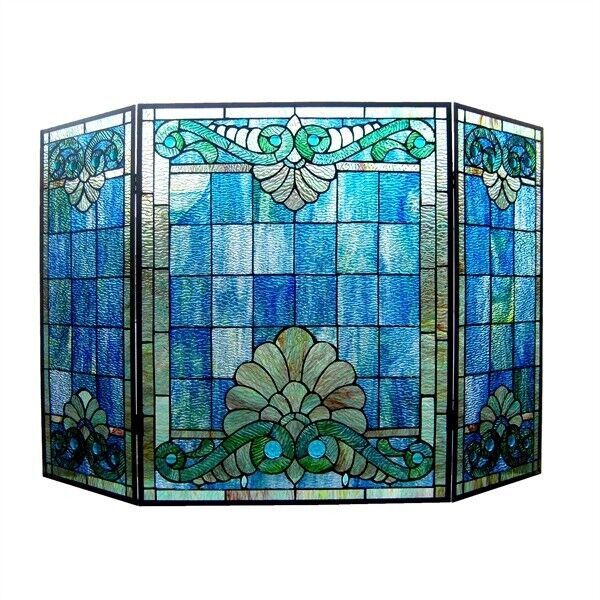 Stained Glass Fireplace Screen 3Pcs Folding Tiffany Style Victorian  28 T x 44 W