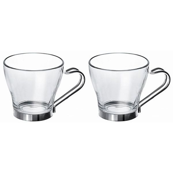 Set of 2 Metal Handle Glass Espresso Cups