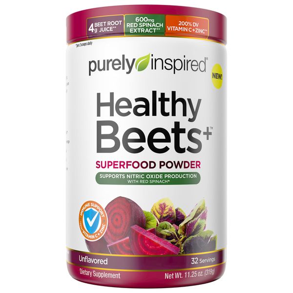 Beet Root Powder | Purely Inspired Healthy Beets + Superfood Powder | Vitamin C & Zinc for Immune Support | Supports Nitric Oxide Production with Red Spinach | Unflavored (32 Servings)