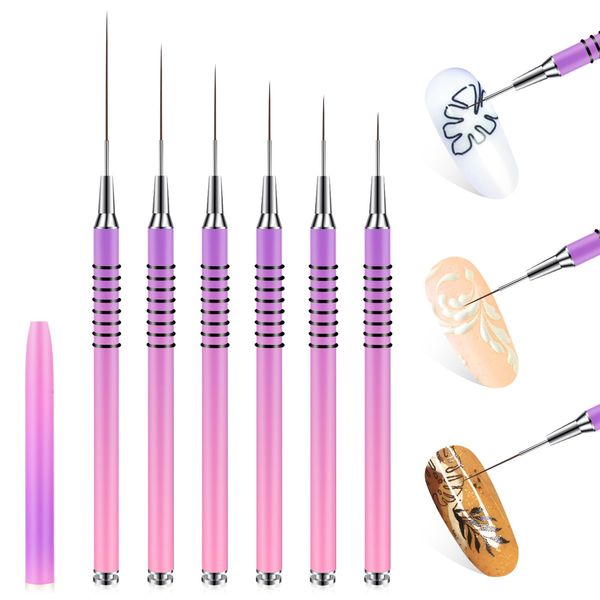 6Pcs Liner Brush for Nails, Fine Nail Art Brushes, Thin Lines Drawing Brush for Gel Nail Polish, Thin Nail Brush 5/7/9/15/20/25mm