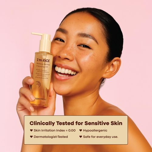 TONYMOLY I’m Rice Makeup Melting Cleansing Oil – 215ml | Gentle Cleanser for Sensitive Skin | Removes Makeup & Impurities | Rice Bran Oil + PHA | Non-Comedogenic, Fragrance-Free, Korean Skincare
