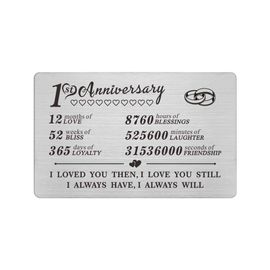 DEGASKEN 1 Year Anniversary Wallet Card Gifts for Boyfriend Girlfriend  Husband Wife, First 1st Wedding Anniversary Card Gift for Him Men Her Women