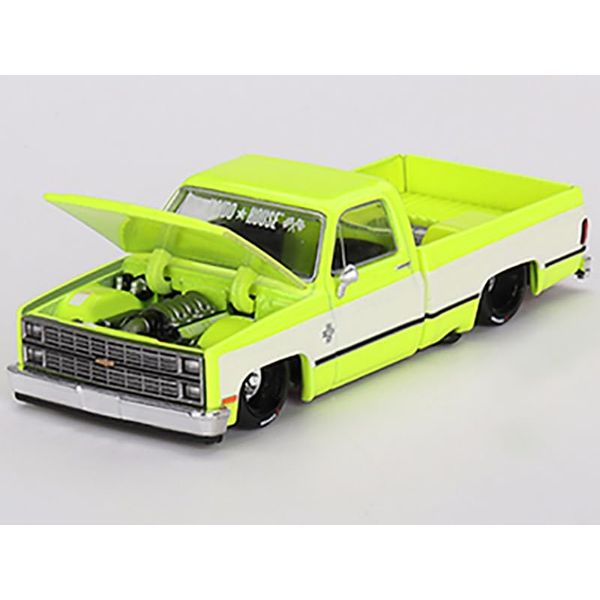 Chevy KAIDO V1 Pickup Truck Flo Yellow and White (Designed by Jun Imai) Kaido House Special 1/64 Diecast Model Car by True Scale Miniatures KHMG112