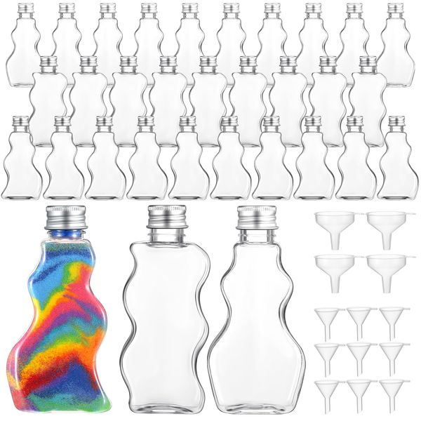 Yaomiao 30 Packs 2.5 oz Plastic Sand Art Bottles with Lids for Kids 3 Style Sand Art Clear Container for Sand Art Wedding Invitation Fun Art Craft Supply Boy Girl Decoration (Silver Lid,Aluminum Lid)