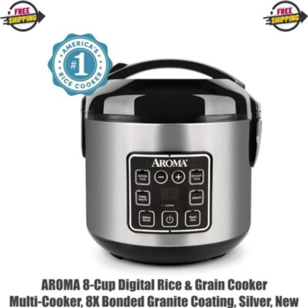 AROMA 8-Cup Digital Rice & Grain Cooker, Multi-Cooker, 8X Bonded Granite