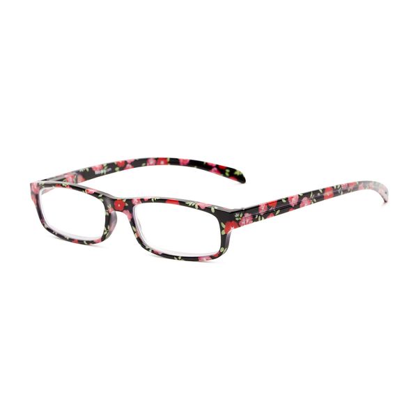 Readers.com Reading Glasses: The Buttercup Reader, Plastic Rectangle Style for Women - Black Floral, 1.50