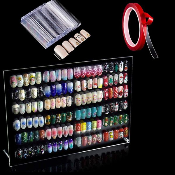 1 Piece Nail Sample Display Board BetterJonny Transparent Acrylic Rack Display Board About 50pcs Clear Nail Tip Stick Rack Display Double Sided Tape 1 Roll (Length 3m)