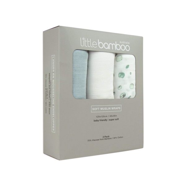 Little Bamboo Muslin Baby Wrap Pack of 3, 120 x 120 cm Whisper Grey