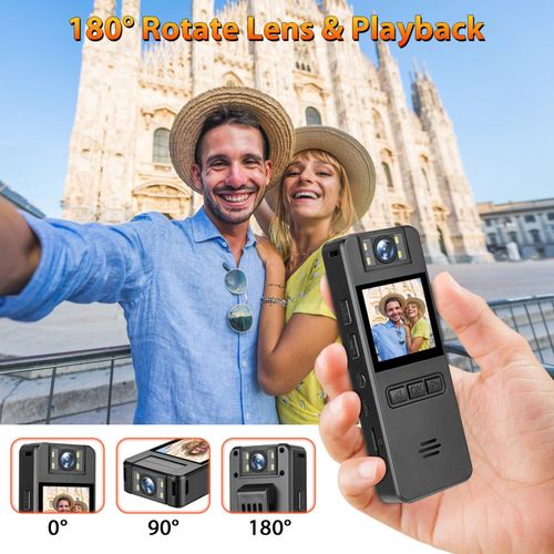 Amyway 64GB Mini Body Cam,1080P Video Camera with 180° Rotating Lens & Night Vision,Audio and Video Recording, Portable Compact Personal Camera Personal Civilians, Police Law Enforcement