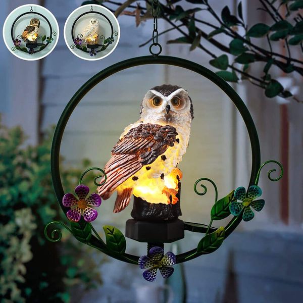 ASFSKY Owl Gift for Owl Lovers Garden Owl Solar Hanging Owl Statue Waterproof for Cute Owl Gifts Outdoor Hanging Garden Decorations (Brown)…