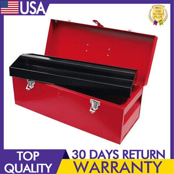 Metal Tool Box W/ Plastic Handle Metallic Tray Industrial Home Improvement Tools