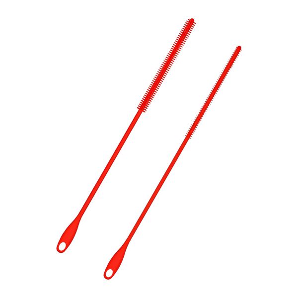 2pcs Silicone Straw Brushes, Extra Long Straw Cleaning Brush Reusable Travel Drinking Bottle Straw Cleaner Bendable Crevice Brush Pipe Cleaners for Smoothie Straw Washing, Red (6mm+8mm)