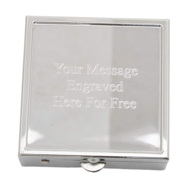 Personalised Pill Trinket Box Chrome with Mirror Engraved Gift